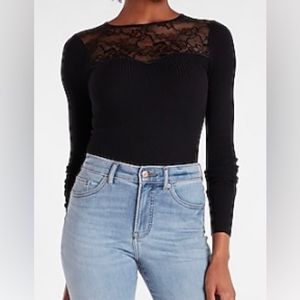 Ribbed Lace Insert Fitted Sweater